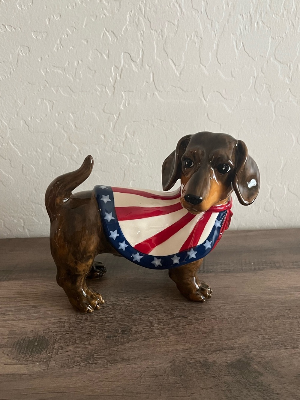 Blue Sky Patriotic Fourth of July Ceramic Dachshund Doxie Ceramic Figural
